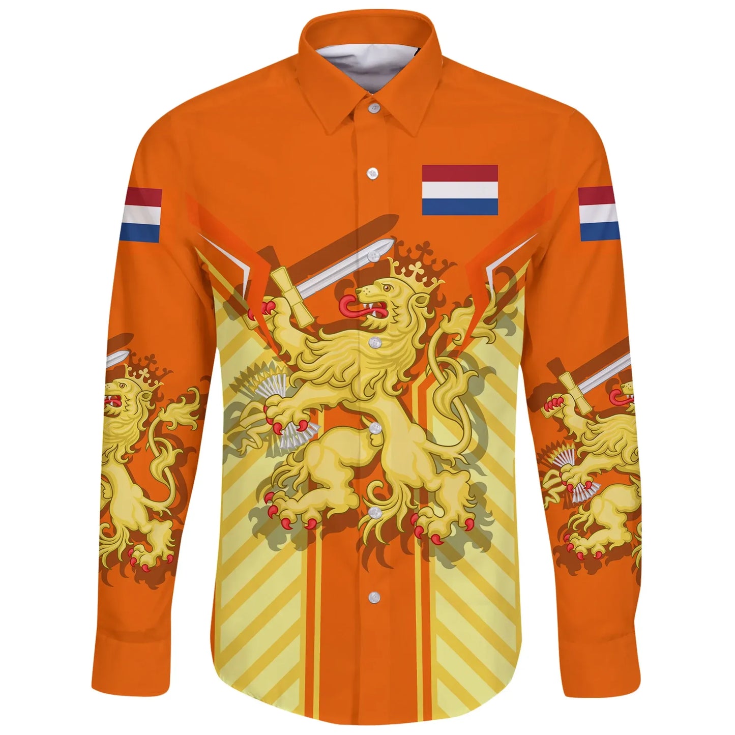 Netherlands Lion Coat Of Arms King'S Day Long Sleeve Button Shirt