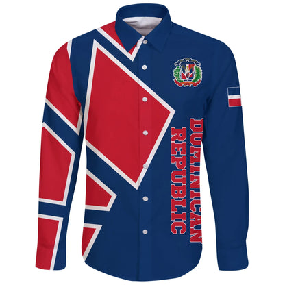 Dominican Republic Long Sleeve Button Shirt Strong Square
