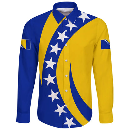 Bosnia And Herzegovina Long Sleeve Button Shirt Half Cirlce