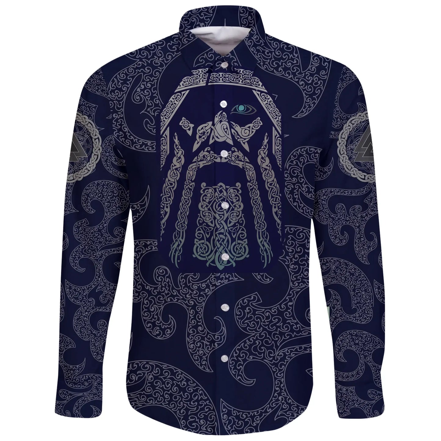 Viking Long Sleeve Button Shirt Odin God Tattoo