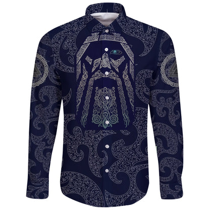 Viking Long Sleeve Button Shirt Odin God Tattoo