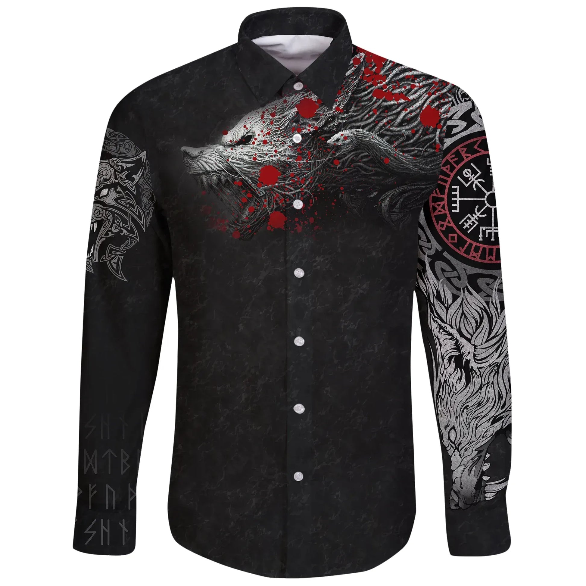 Vikings Blood Long Sleeve Button Shirt Fenrir