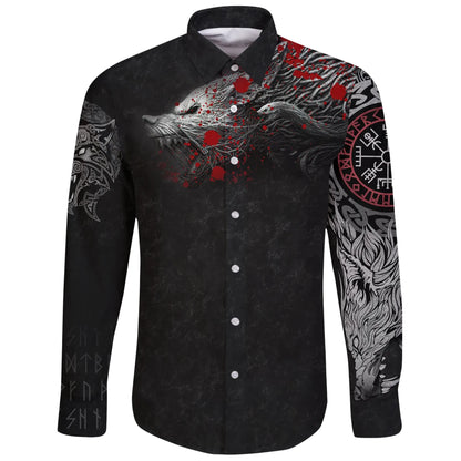 Vikings Blood Long Sleeve Button Shirt Fenrir