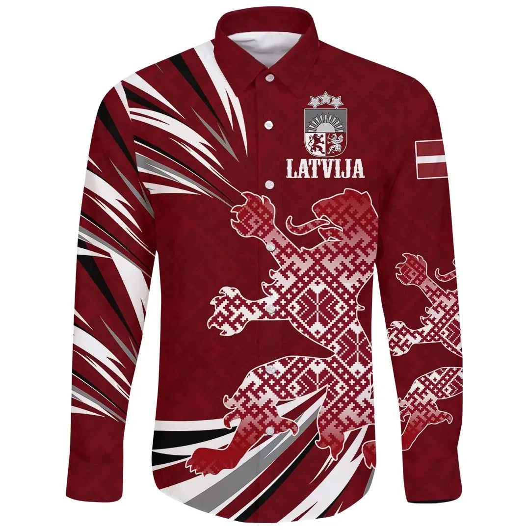 Latvia The Latvian Lion Long Sleeve Button Shirt