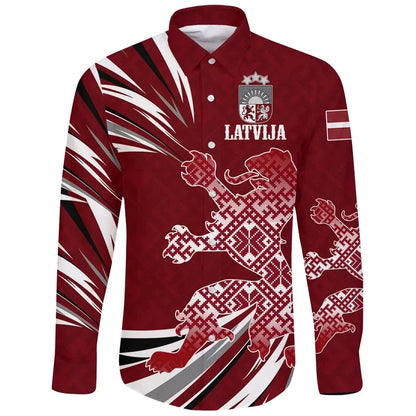 Latvia The Latvian Lion Long Sleeve Button Shirt