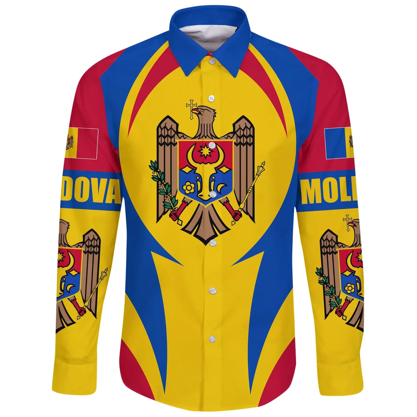 Moldova Long Sleeve Button Shirt Action Flag