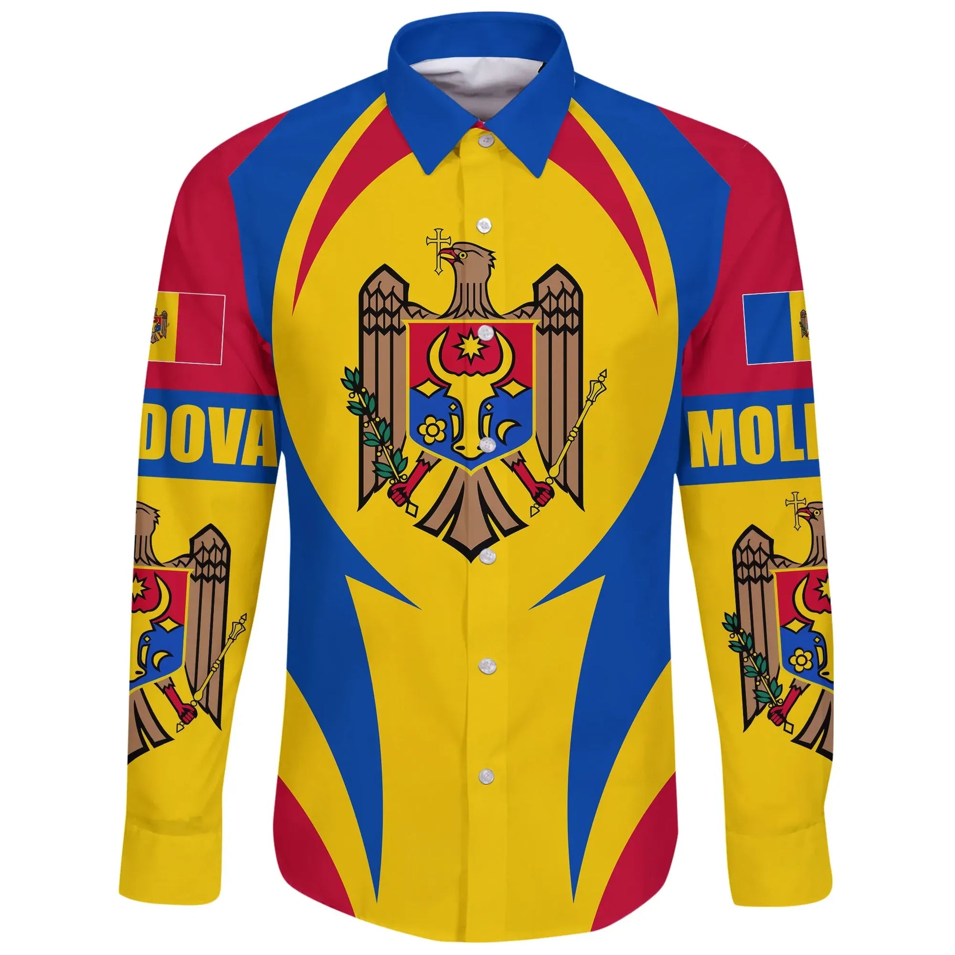 Moldova Long Sleeve Button Shirt Action Flag
