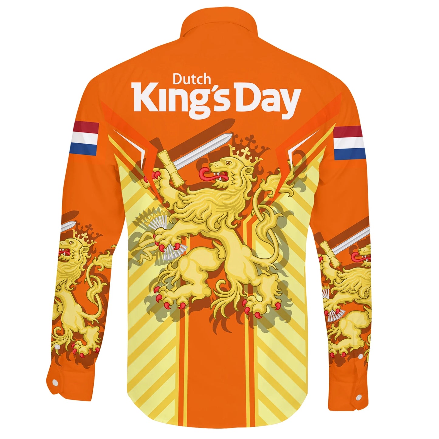 Netherlands Lion Coat Of Arms King'S Day Long Sleeve Button Shirt