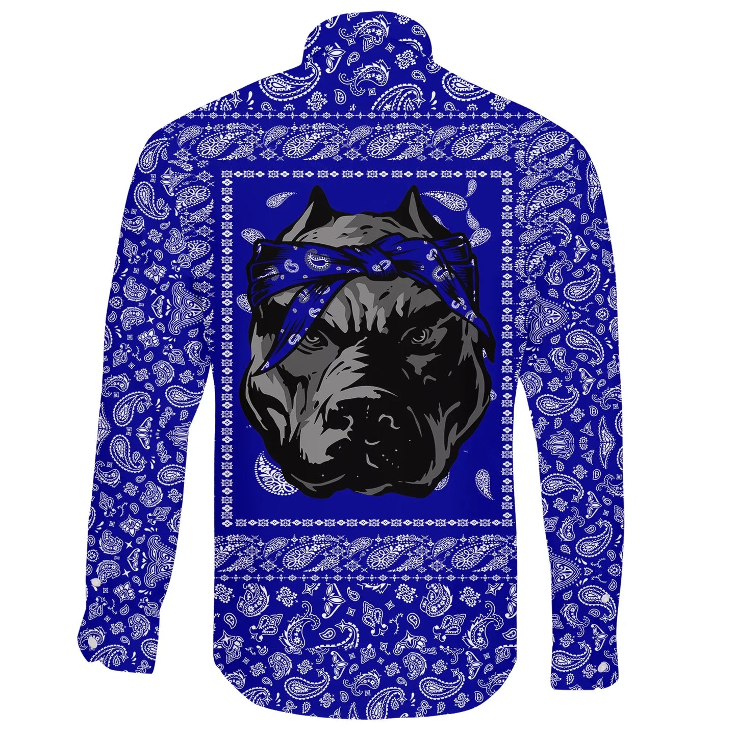 Crips Gang Bulldog Long Sleeve Button Shirt