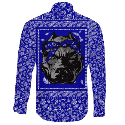 Crips Gang Bulldog Long Sleeve Button Shirt