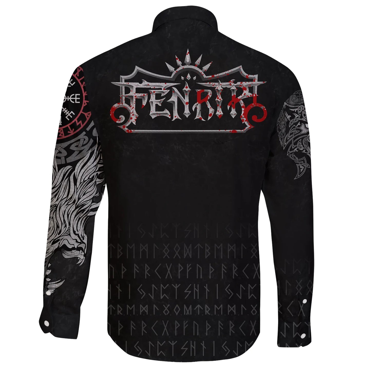 Vikings Blood Long Sleeve Button Shirt Fenrir