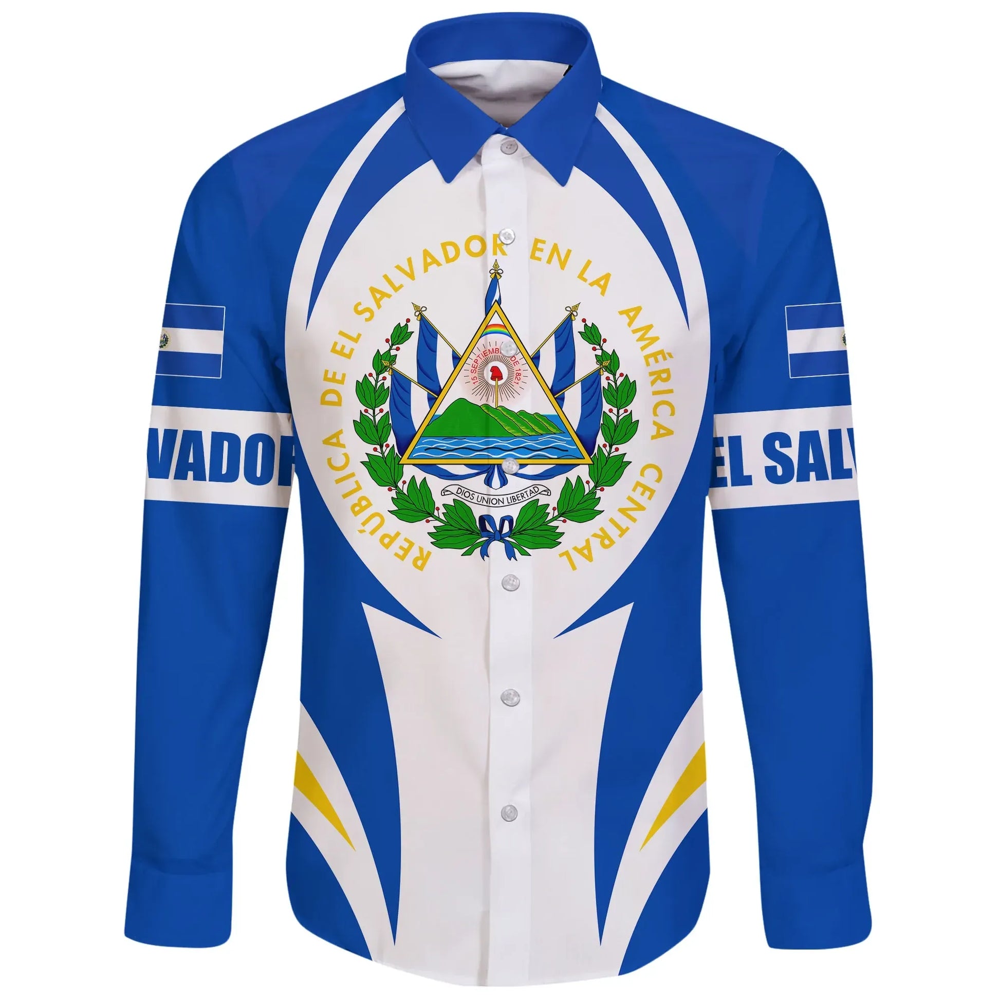 El Salvador Long Sleeve Button Shirt Action Flag