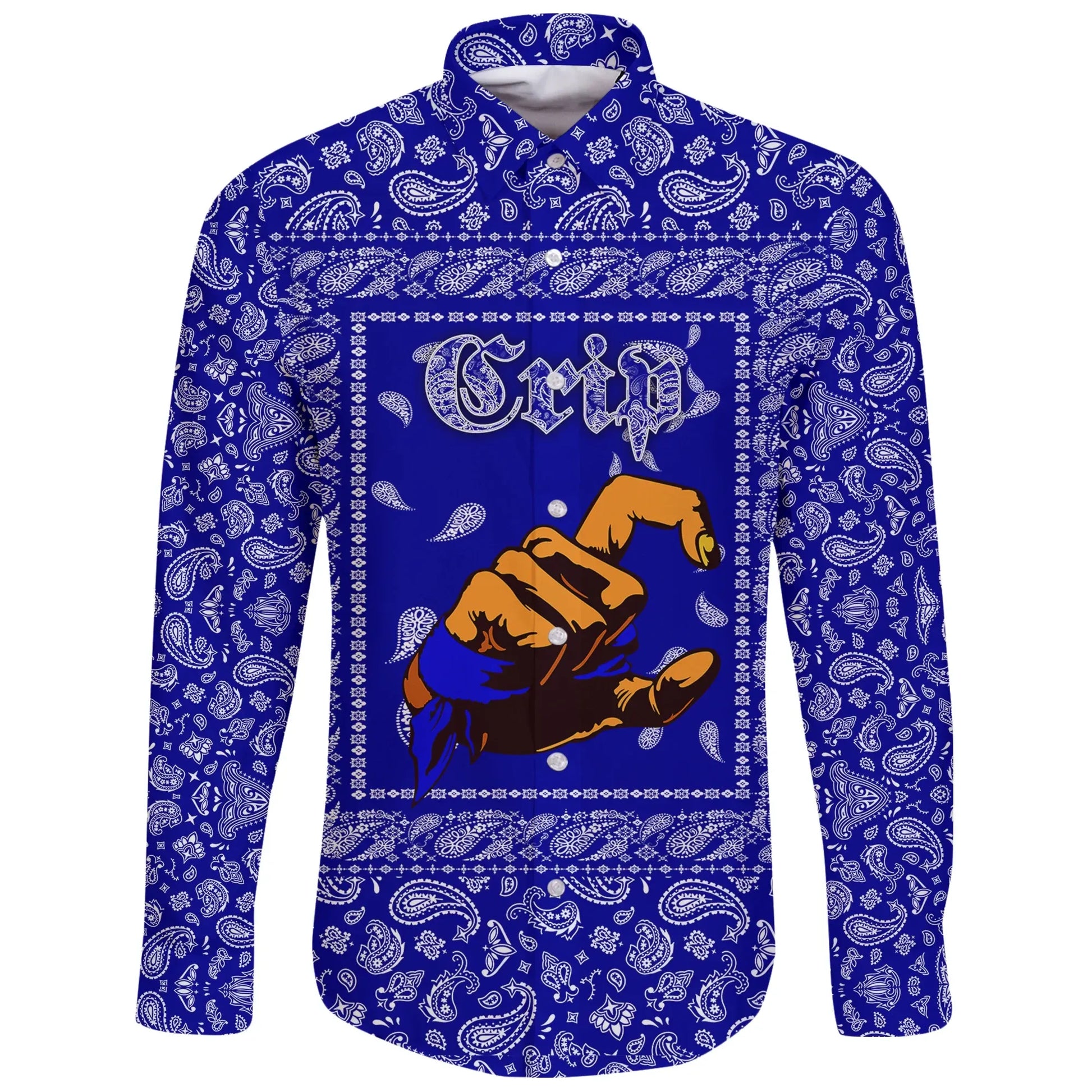 Crips Gang Bulldog Long Sleeve Button Shirt