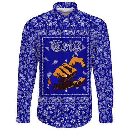 Crips Gang Bulldog Long Sleeve Button Shirt