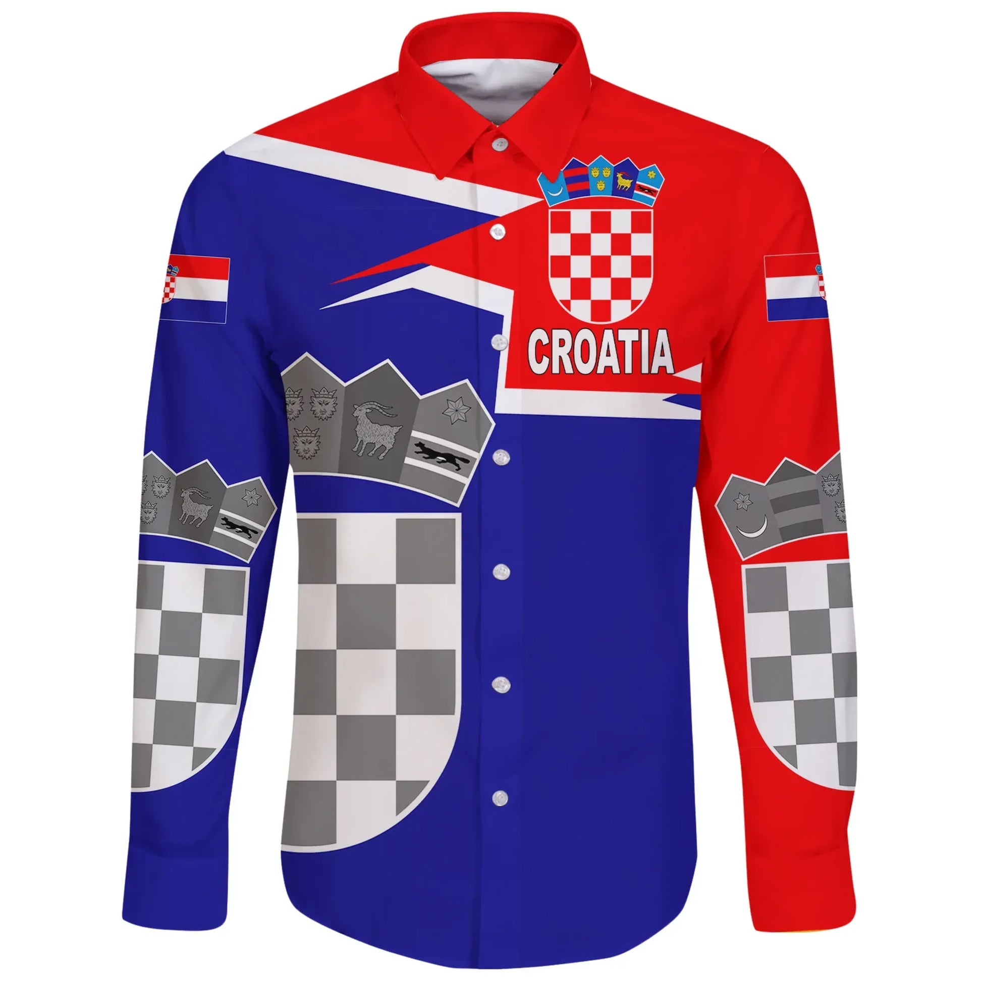 Croatia Long Sleeve Button Shirt Coat Of Arms New Style