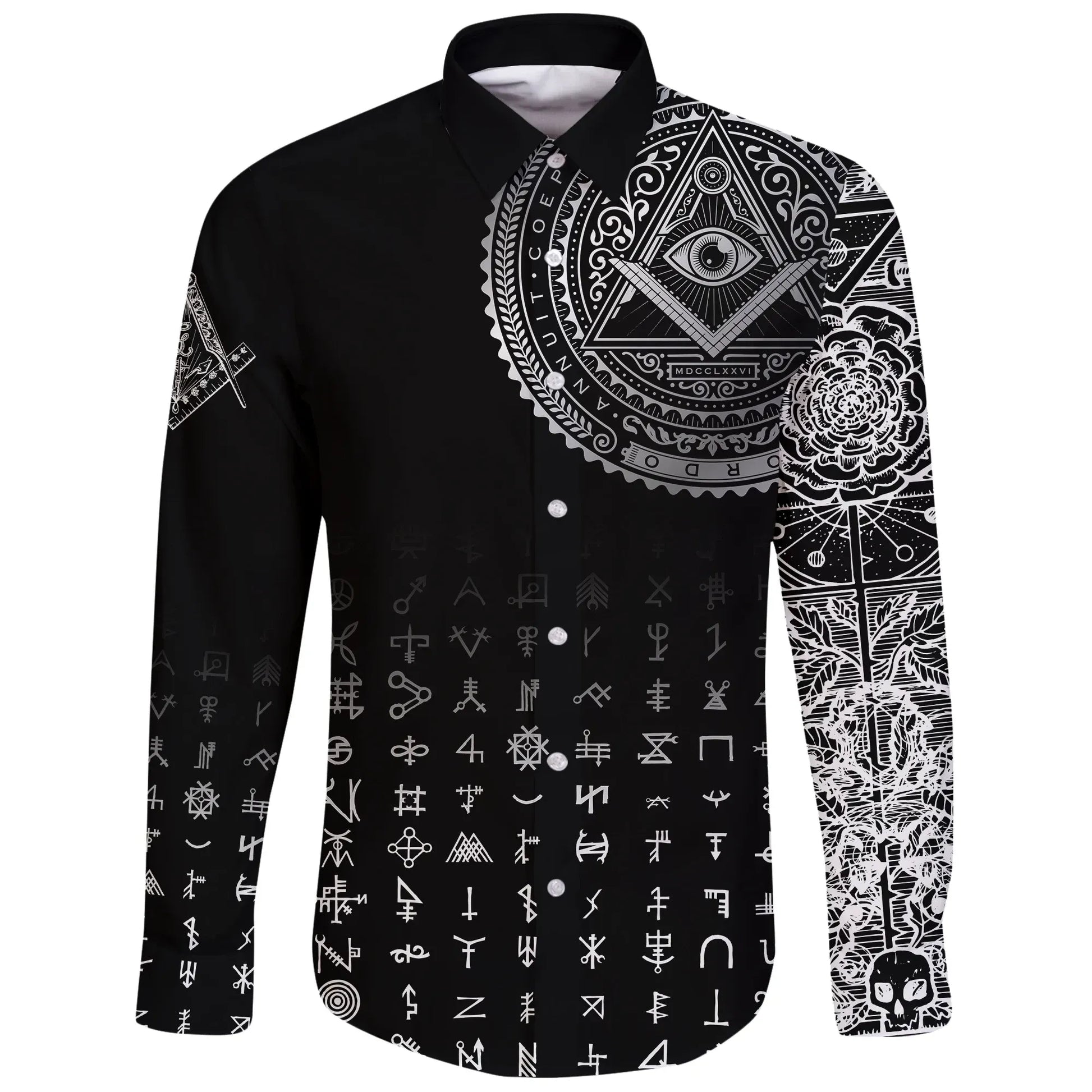 Freemasonry Tattoo Long Sleeve Button Shirt