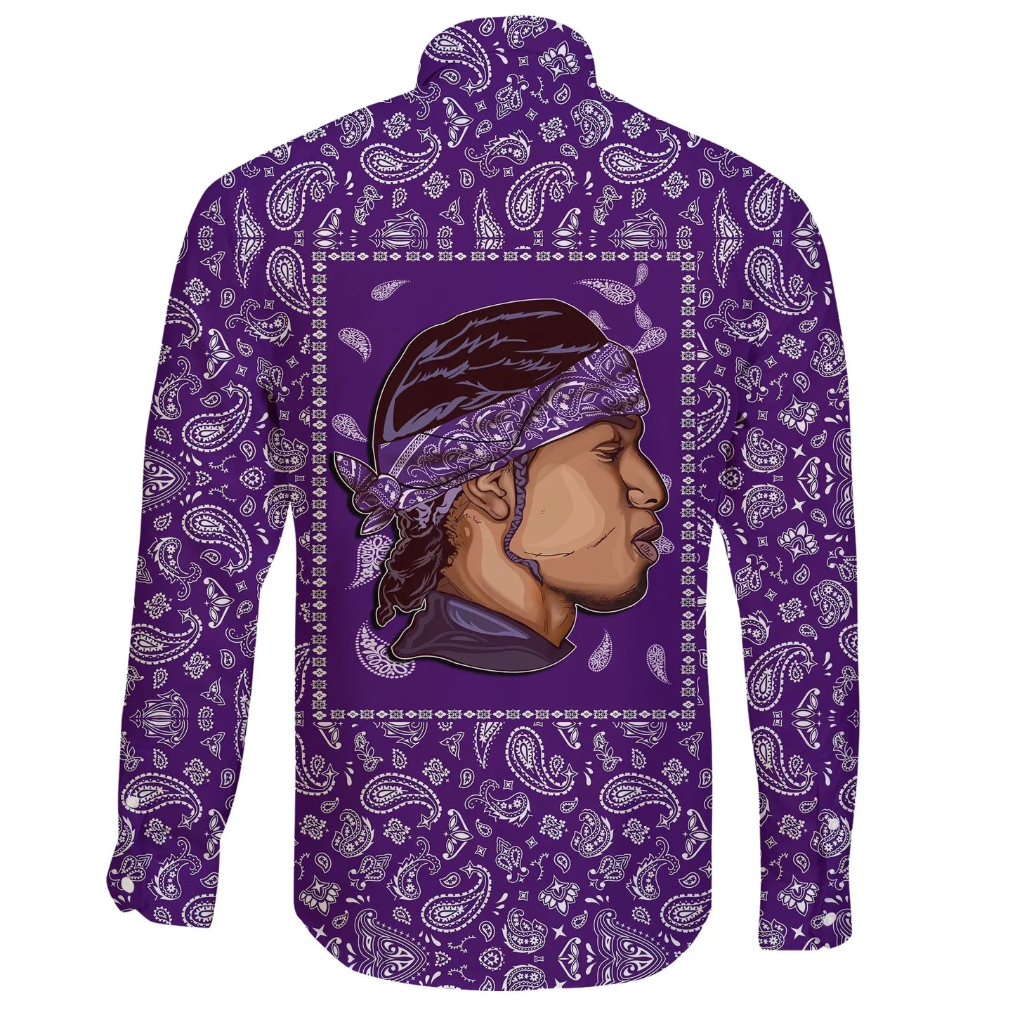 Grape Street Crips Gang Sign Long Sleeve Button Shirt Purple Bandana
