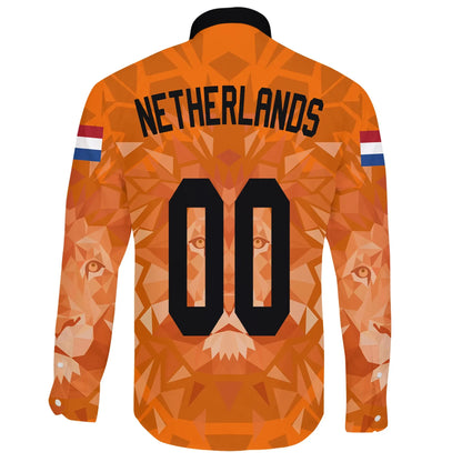 Custom Netherlands Lion Long Sleeve Button Shirt Euro Soccer
