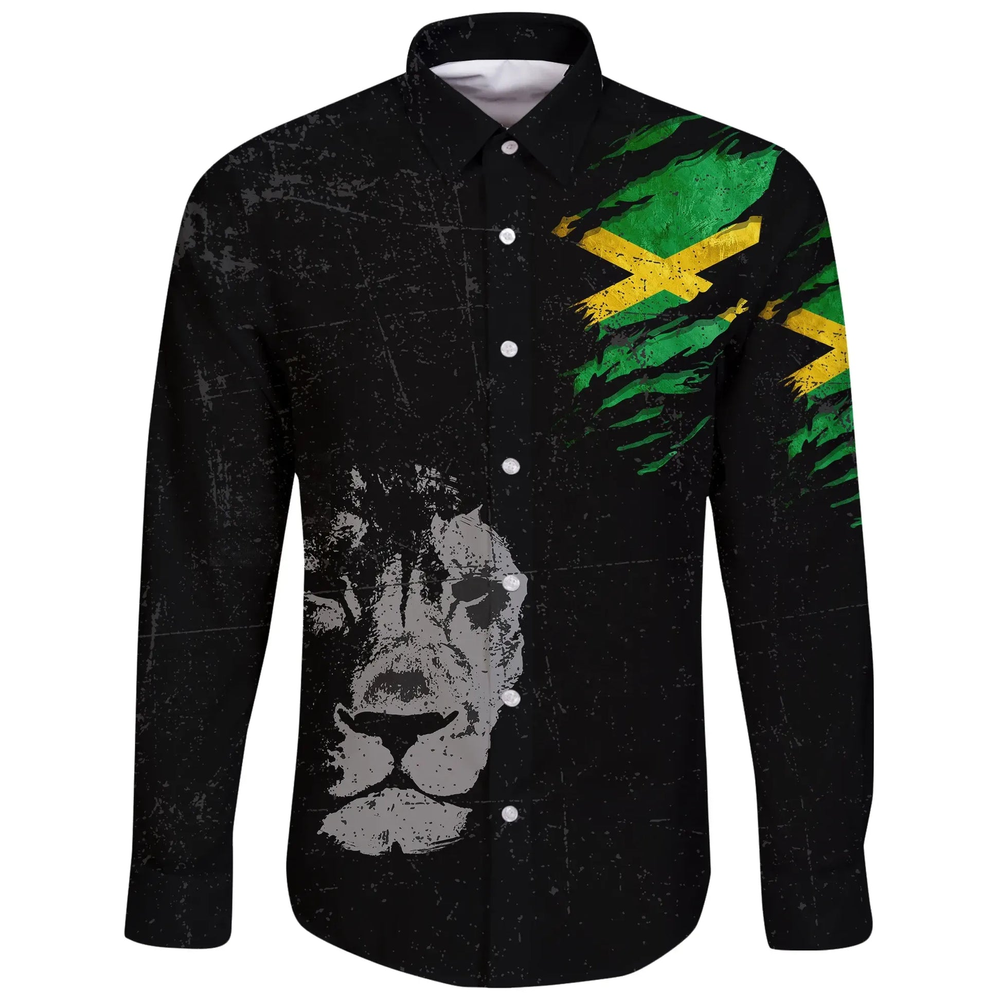 Jamaica Lion Long Sleeve Button Shirt Special Grunge Style