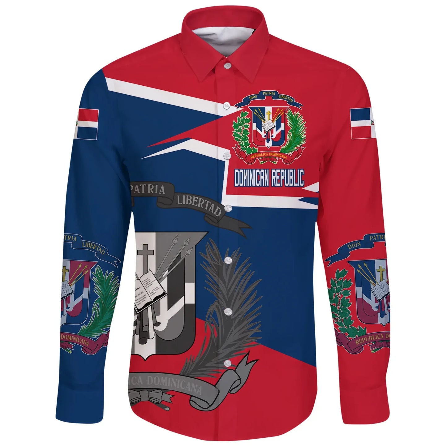 Dominican Republic Coat Of Arms Long Sleeve Button Shirt New Style