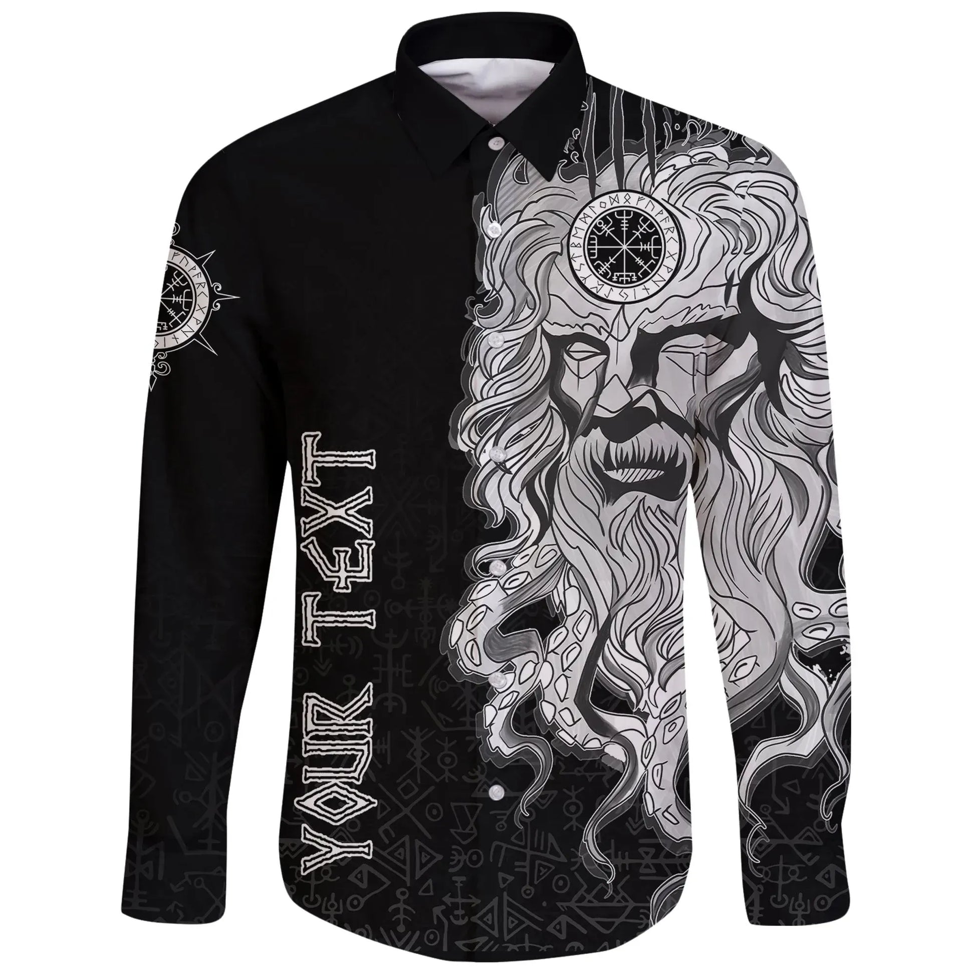Custom Long Sleeve Button Shirt Njord Vegvisir