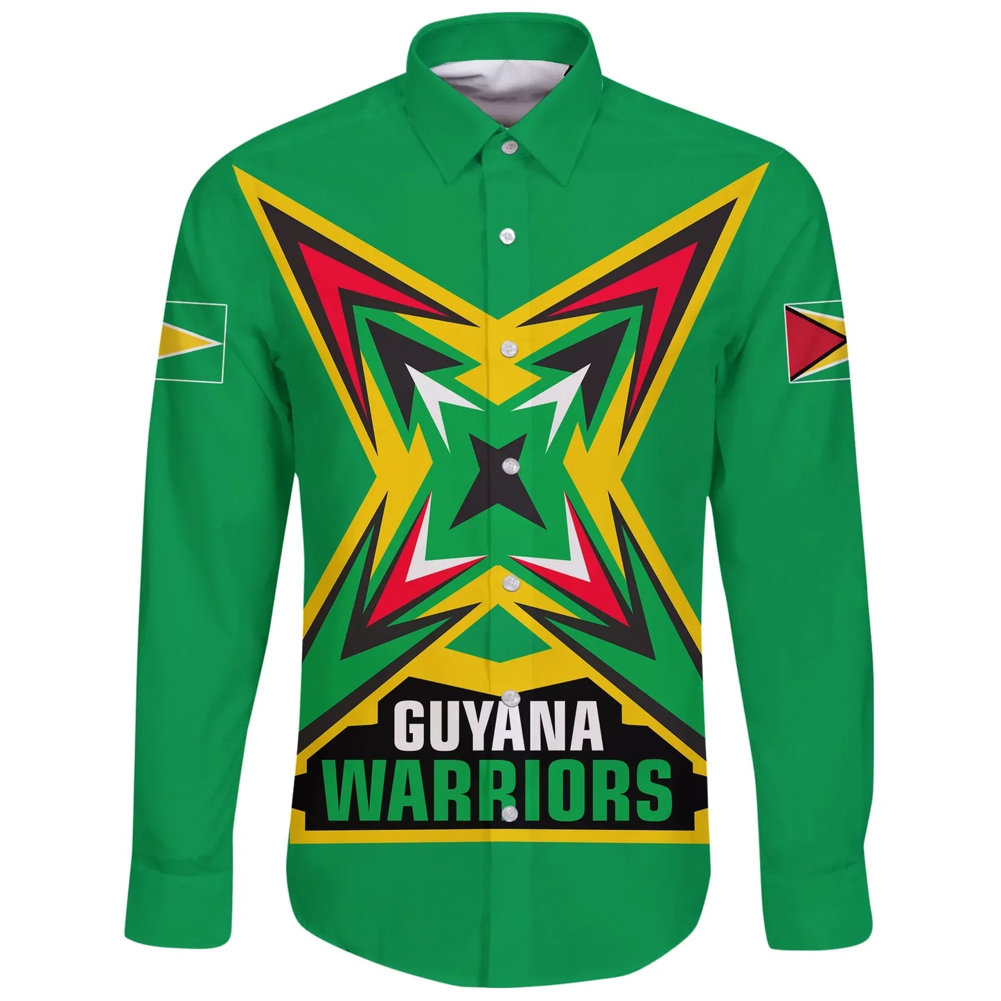 Guyana Long Sleeve Button Shirt Flag Warriors