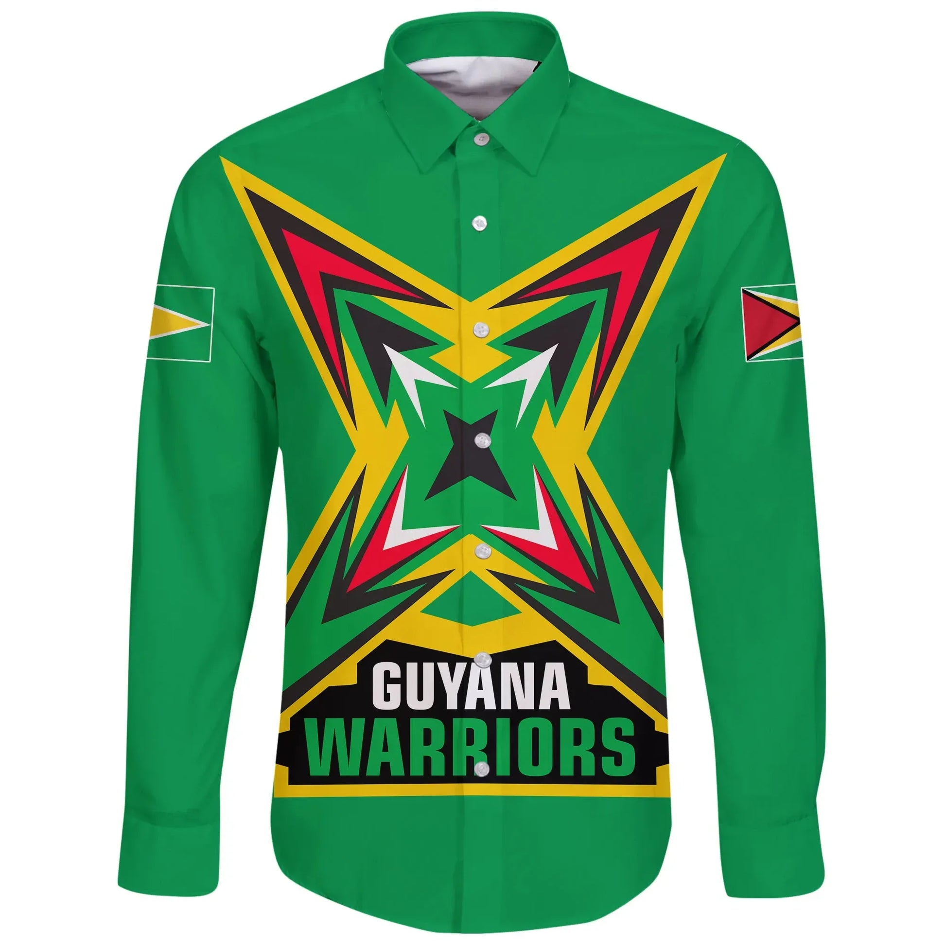 Guyana Long Sleeve Button Shirt Flag Warriors