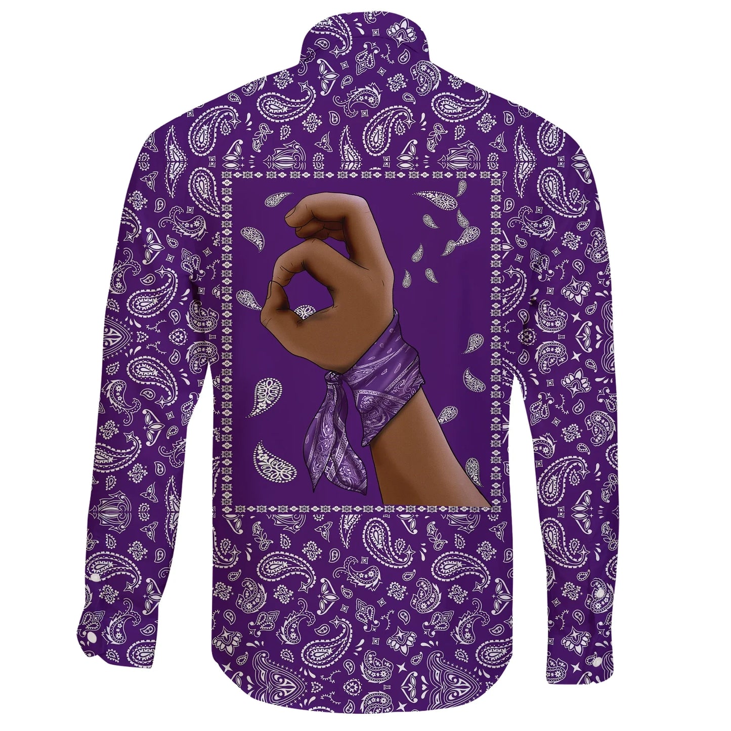 Grape Street Crips Long Sleeve Button Shirt Purple Bandana