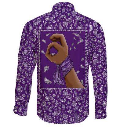 Grape Street Crips Long Sleeve Button Shirt Purple Bandana