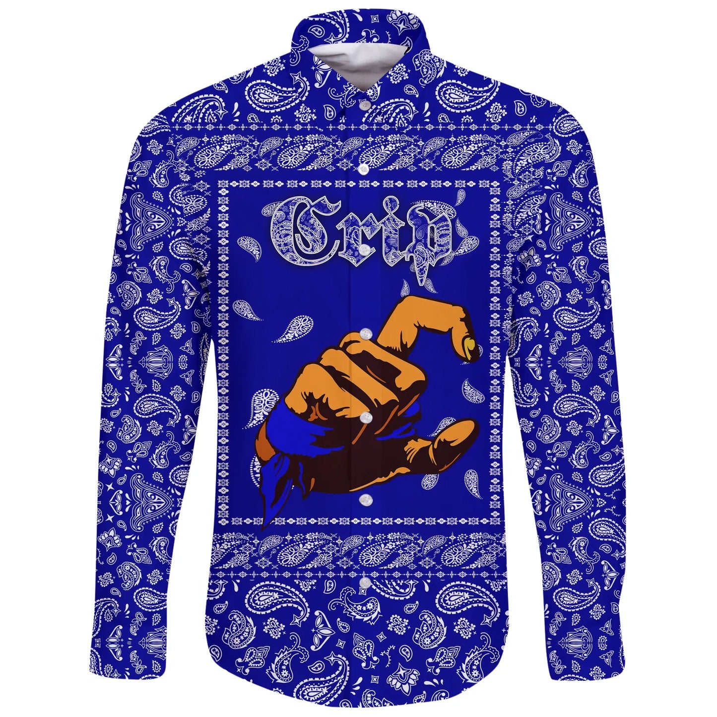 Crips Gang Skull Long Sleeve Button Shirt