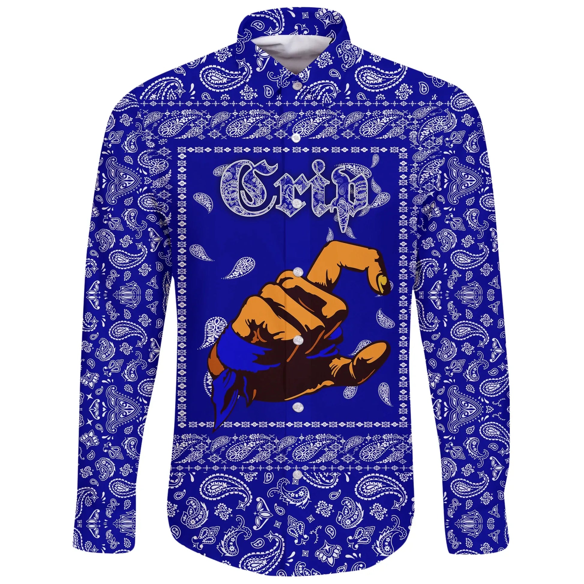 Crips Gang Skull Long Sleeve Button Shirt