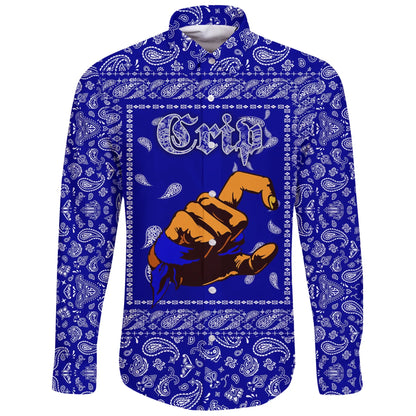 Crips Gang Skull Long Sleeve Button Shirt