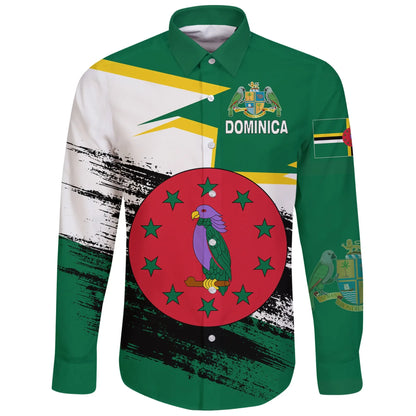 Dominica Flag And Coat Of Arms Long Sleeve Button Shirt