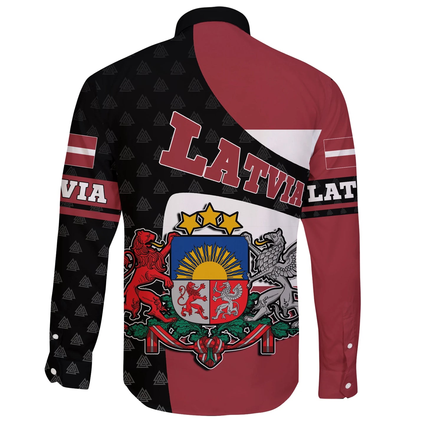 Latvia Long Sleeve Button Shirt Flag And Valknut Symbols