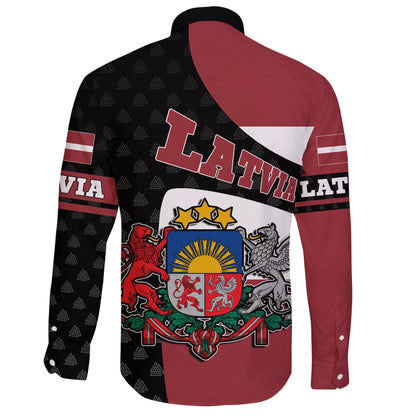 Latvia Long Sleeve Button Shirt Flag And Valknut Symbols