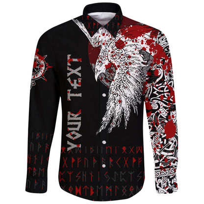 Custom Viking Mystical Raven Tattoo Style Blood Long Sleeve Button Shirt