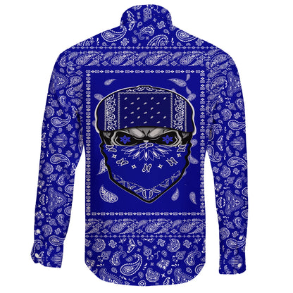 Crips Gang Skull Long Sleeve Button Shirt
