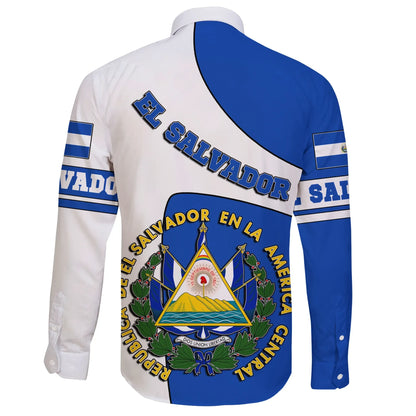El Salvador Long Sleeve Button Shirt Flag And Coat Of Arms