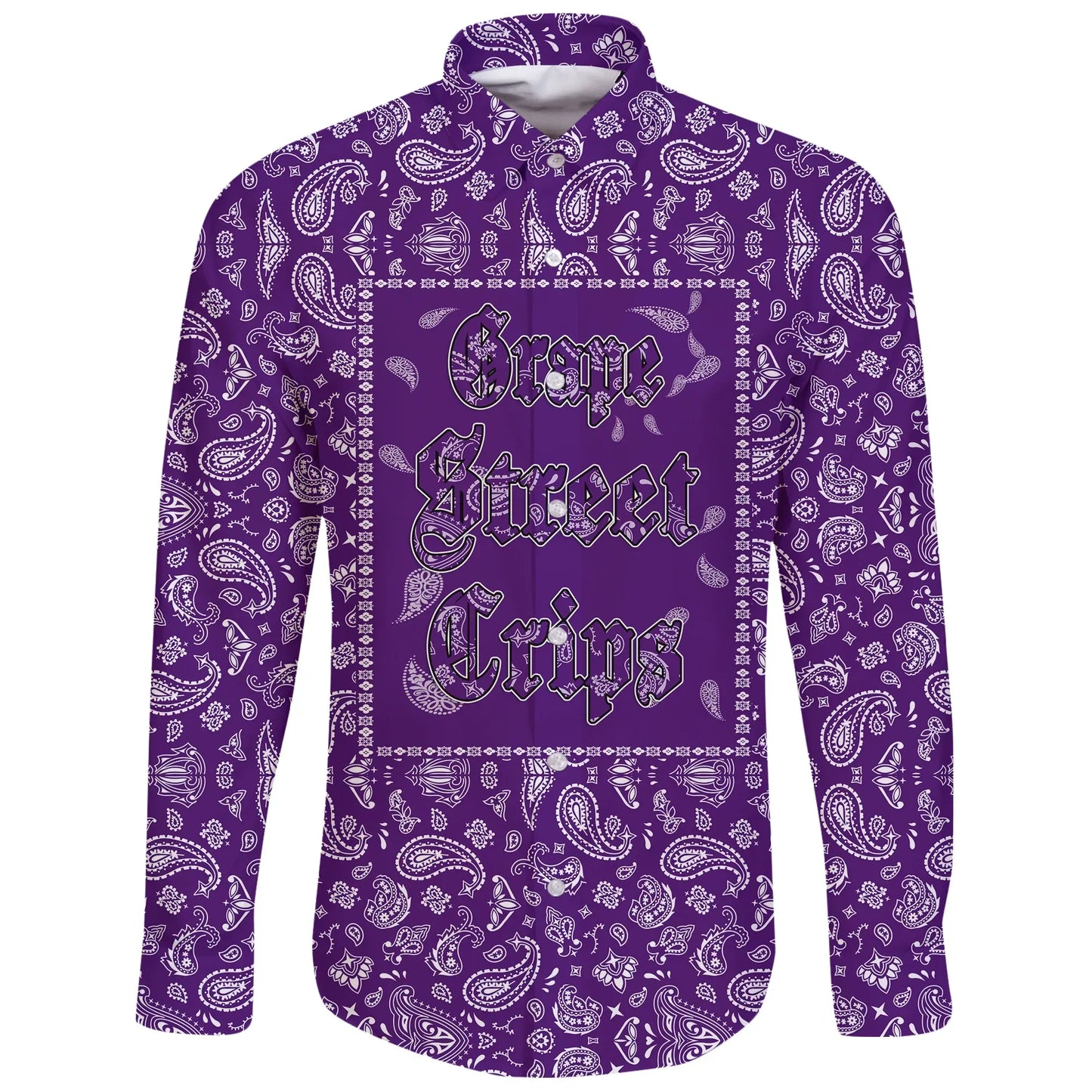Grape Street Crips Long Sleeve Button Shirt Purple Bandana