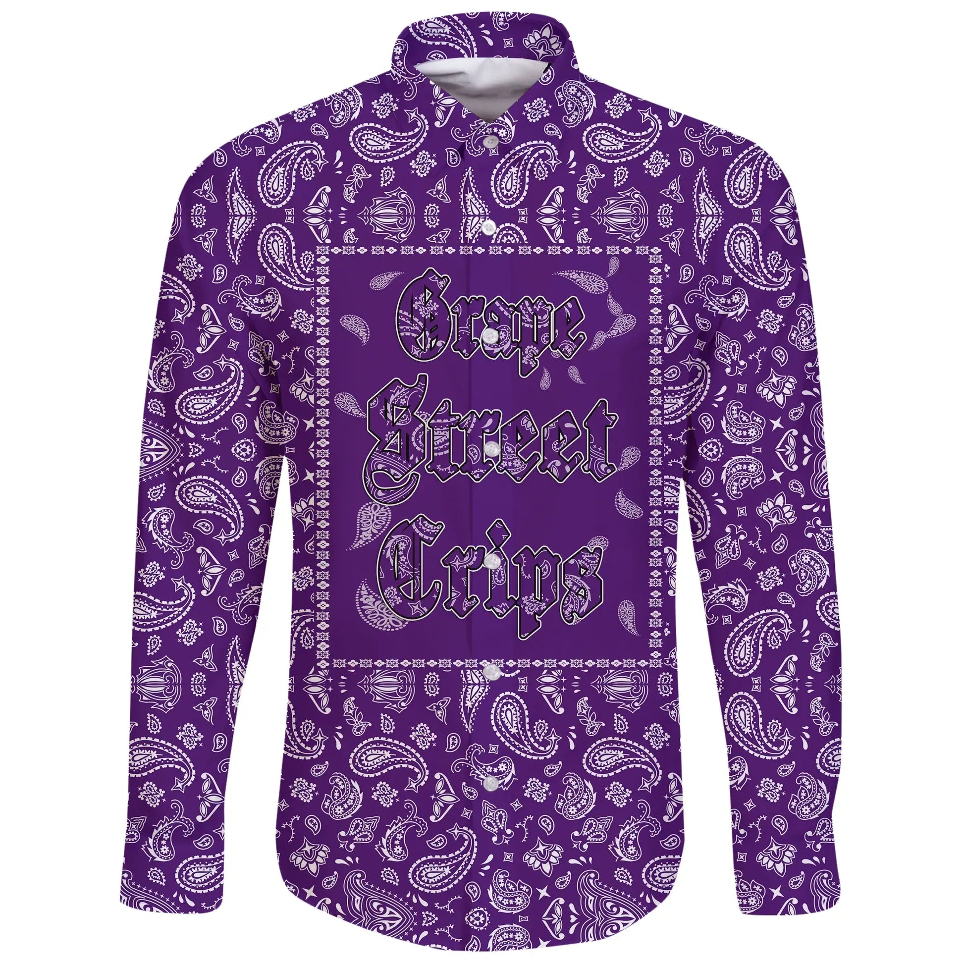 Grape Street Crips Long Sleeve Button Shirt Purple Bandana