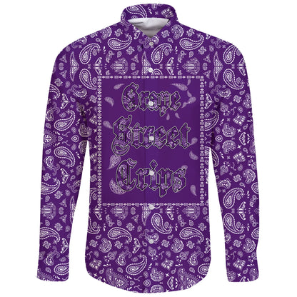 Grape Street Crips Long Sleeve Button Shirt Purple Bandana