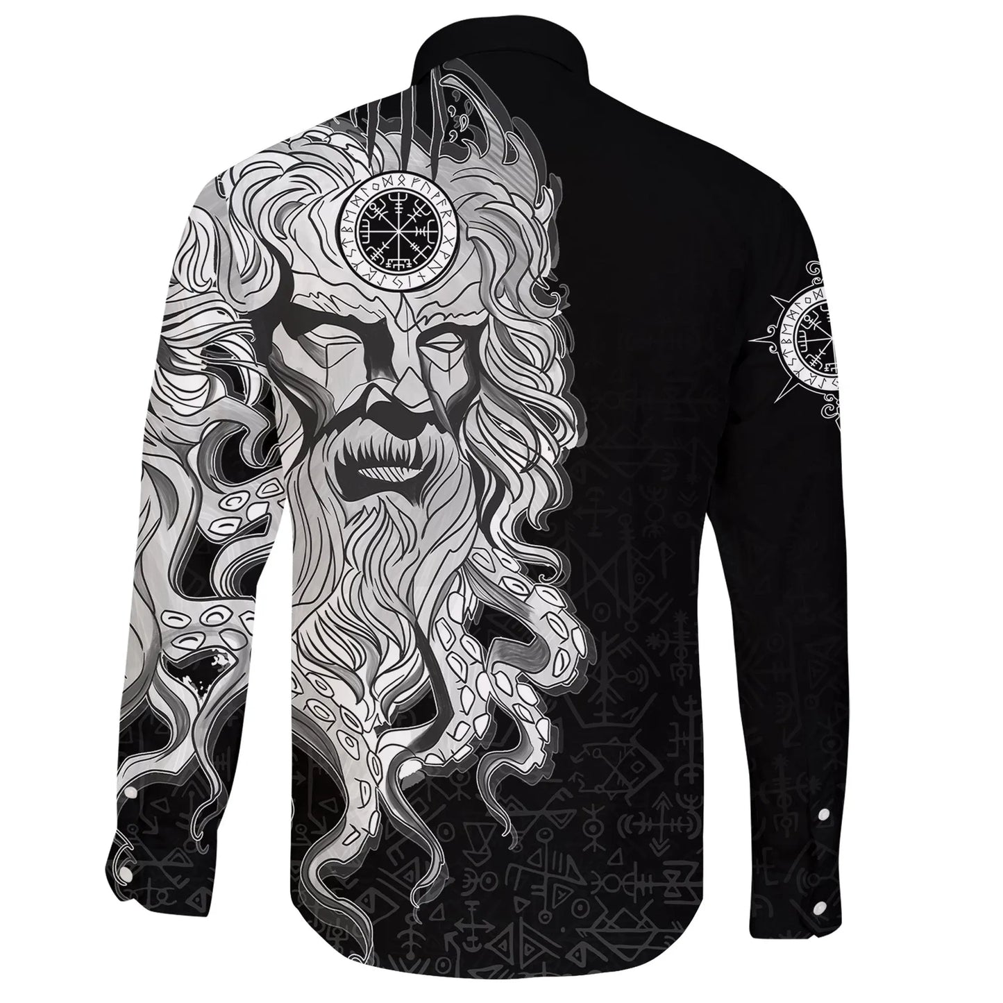 Custom Long Sleeve Button Shirt Njord Vegvisir