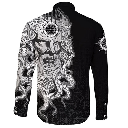 Custom Long Sleeve Button Shirt Njord Vegvisir