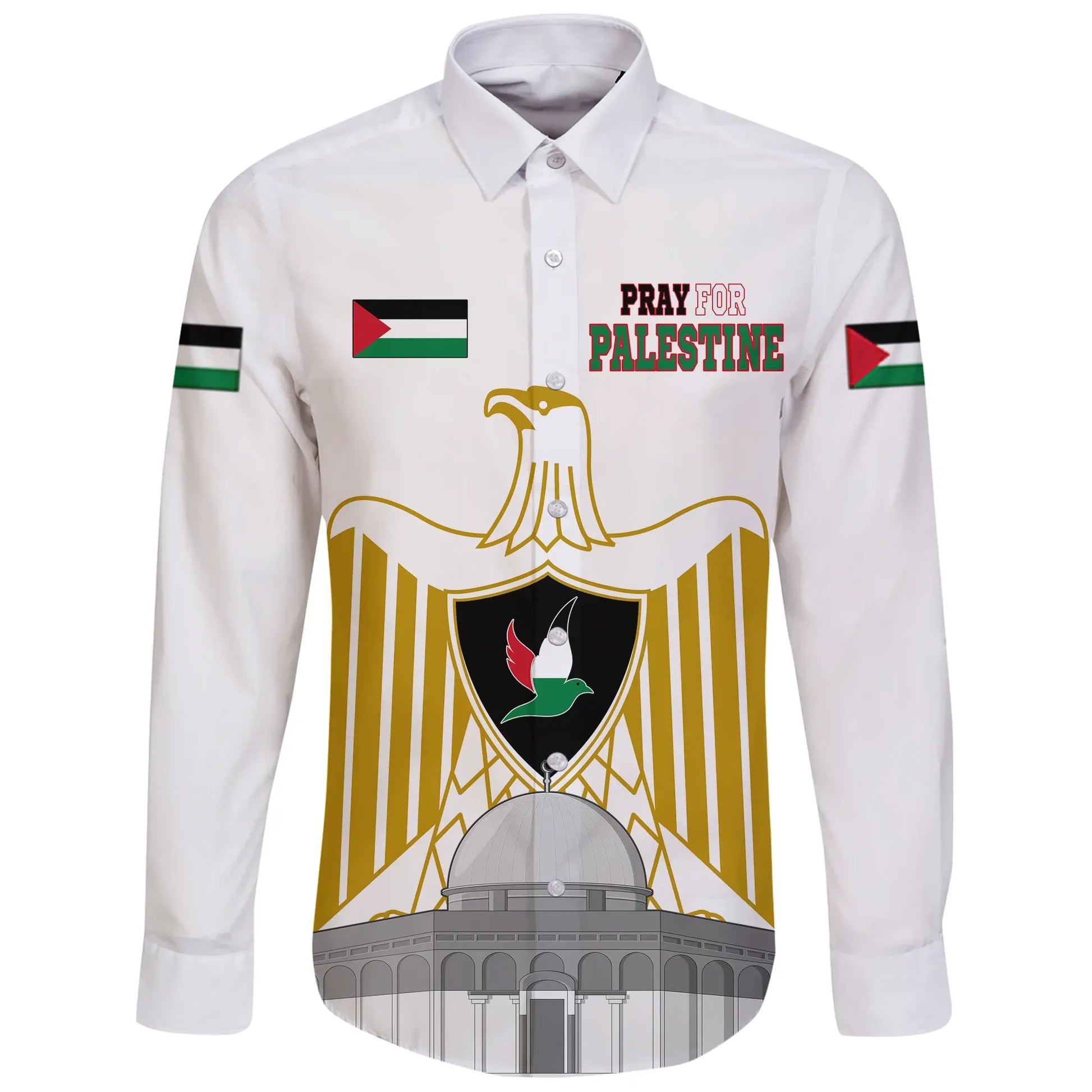 Pray For Palestine Long Sleeve Button Shirt