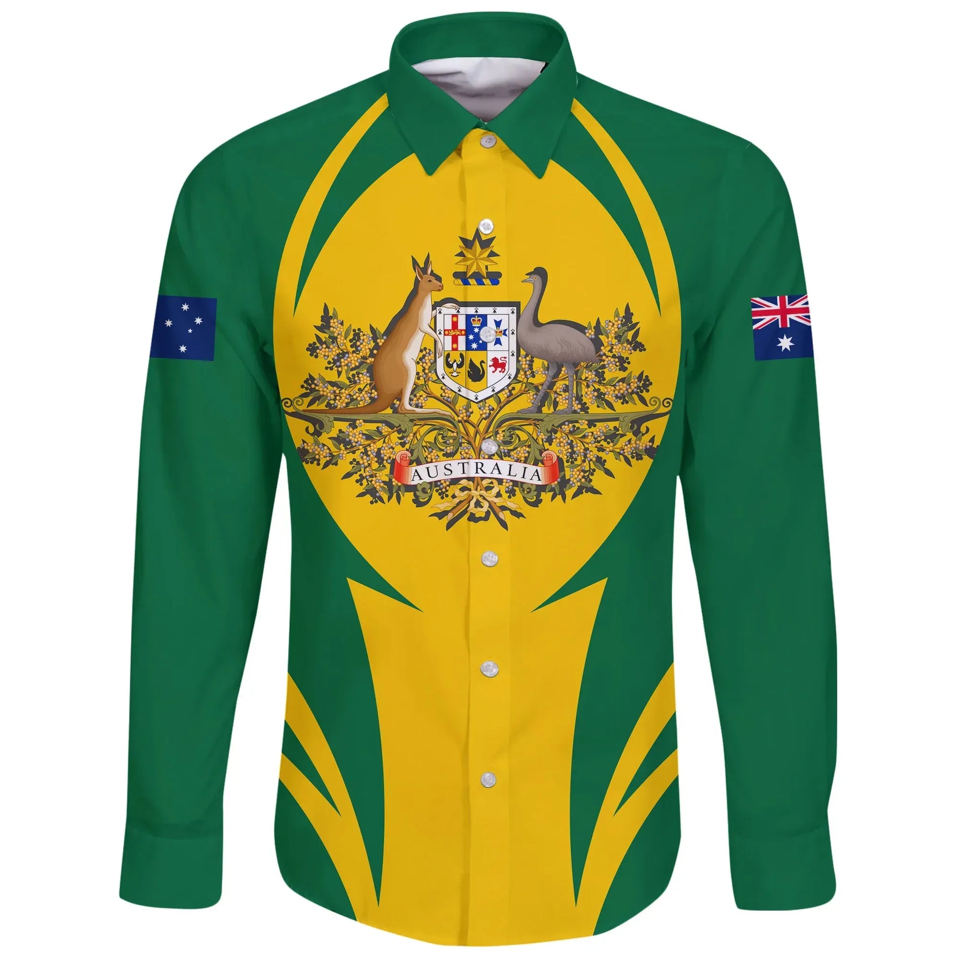 Australia Long Sleeve Button Shirt Action Flag Green