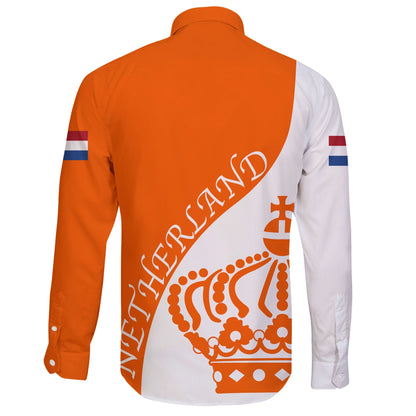 Netherlands Long Sleeve Button Shirt King Day Crown