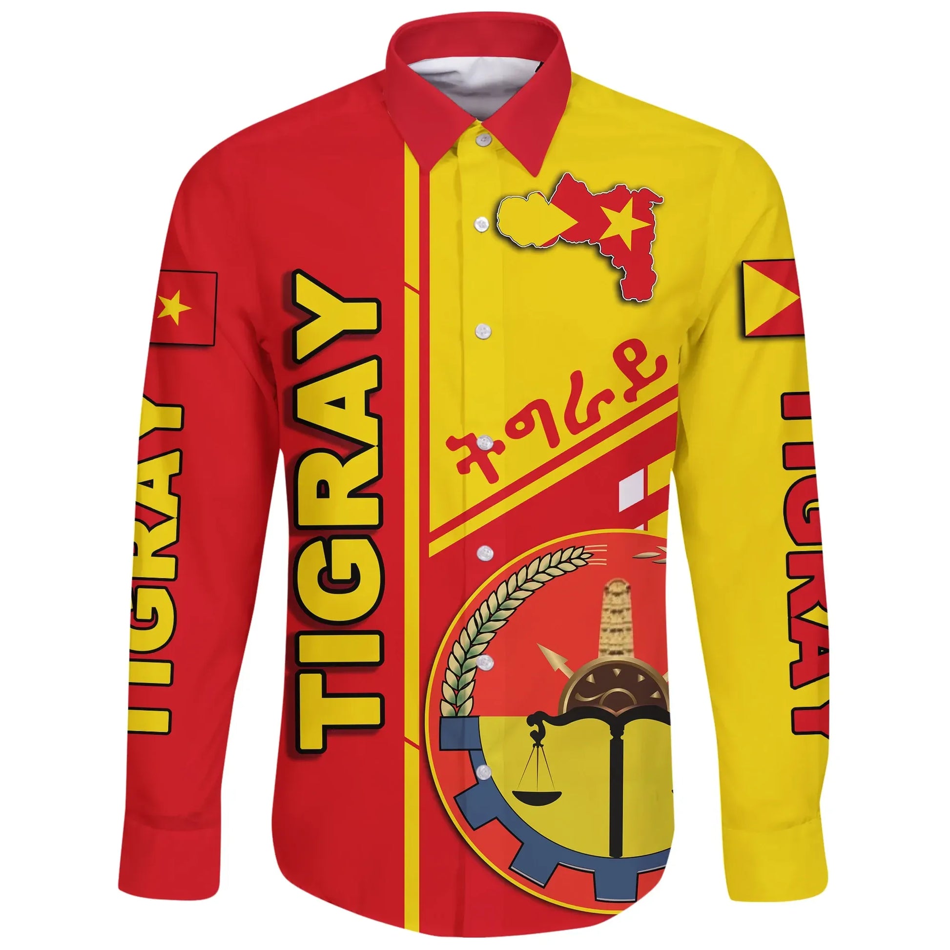Tigray Hashtags Long Sleeve Button Shirt