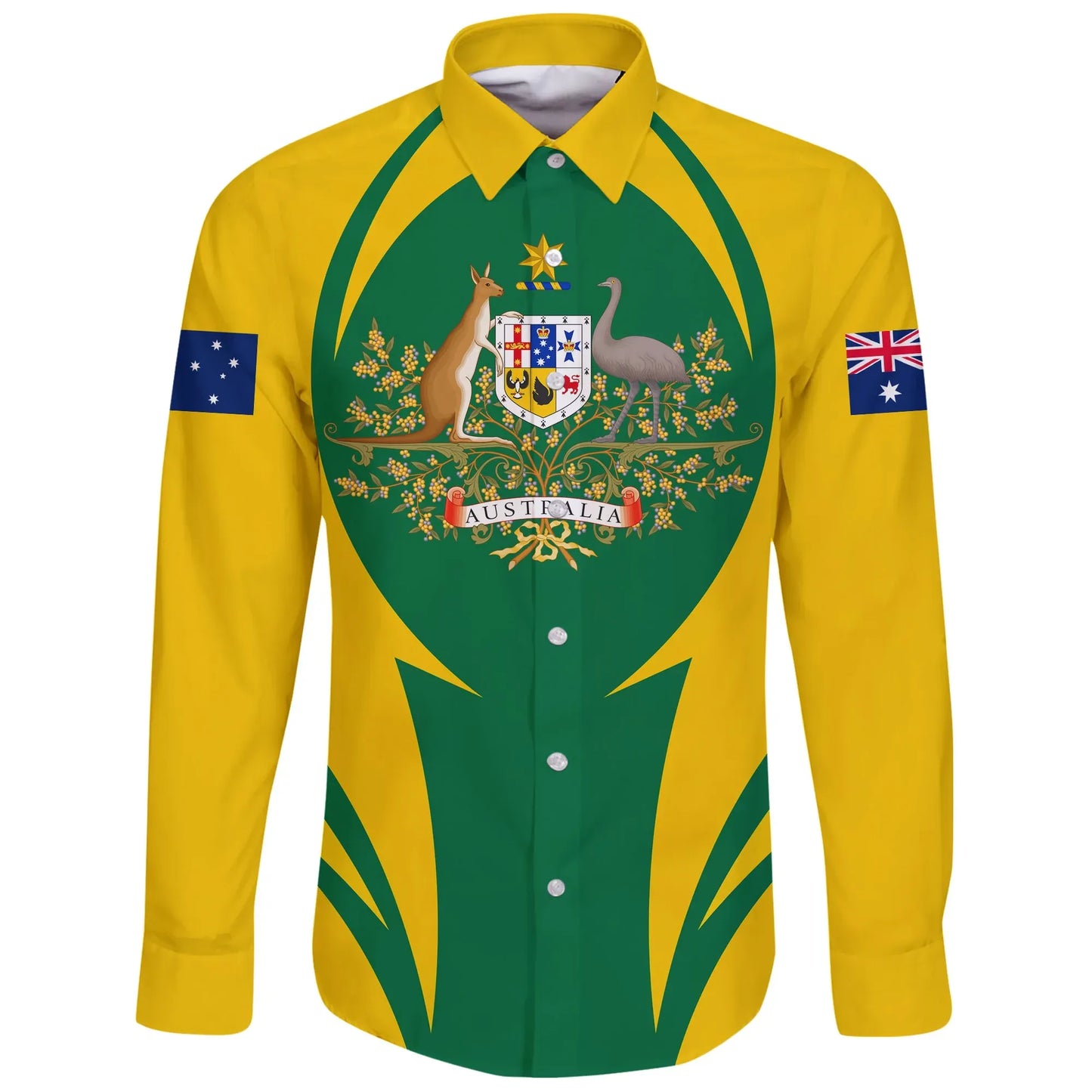 Australia Long Sleeve Button Shirt Action Flag Yellow