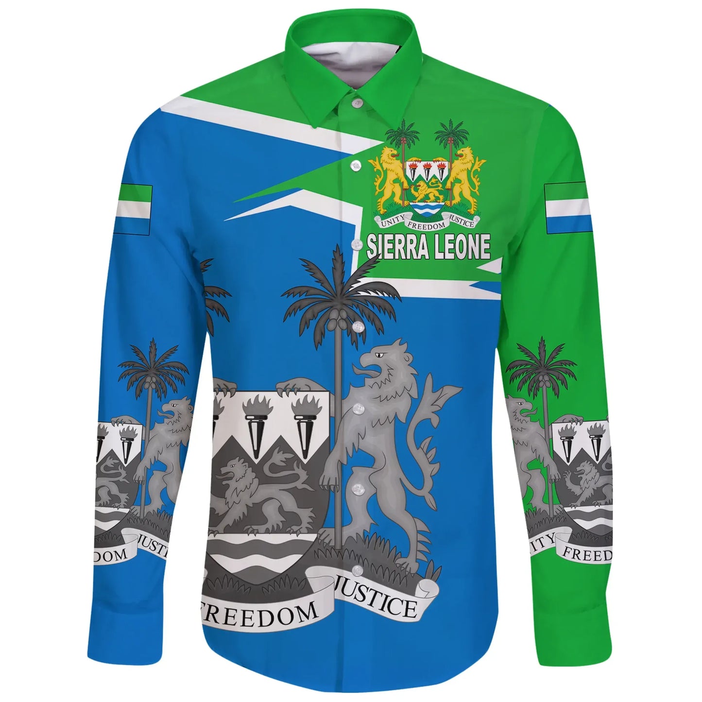 Sierra Leone Long Sleeve Button Shirt Coat Of Arms New Style