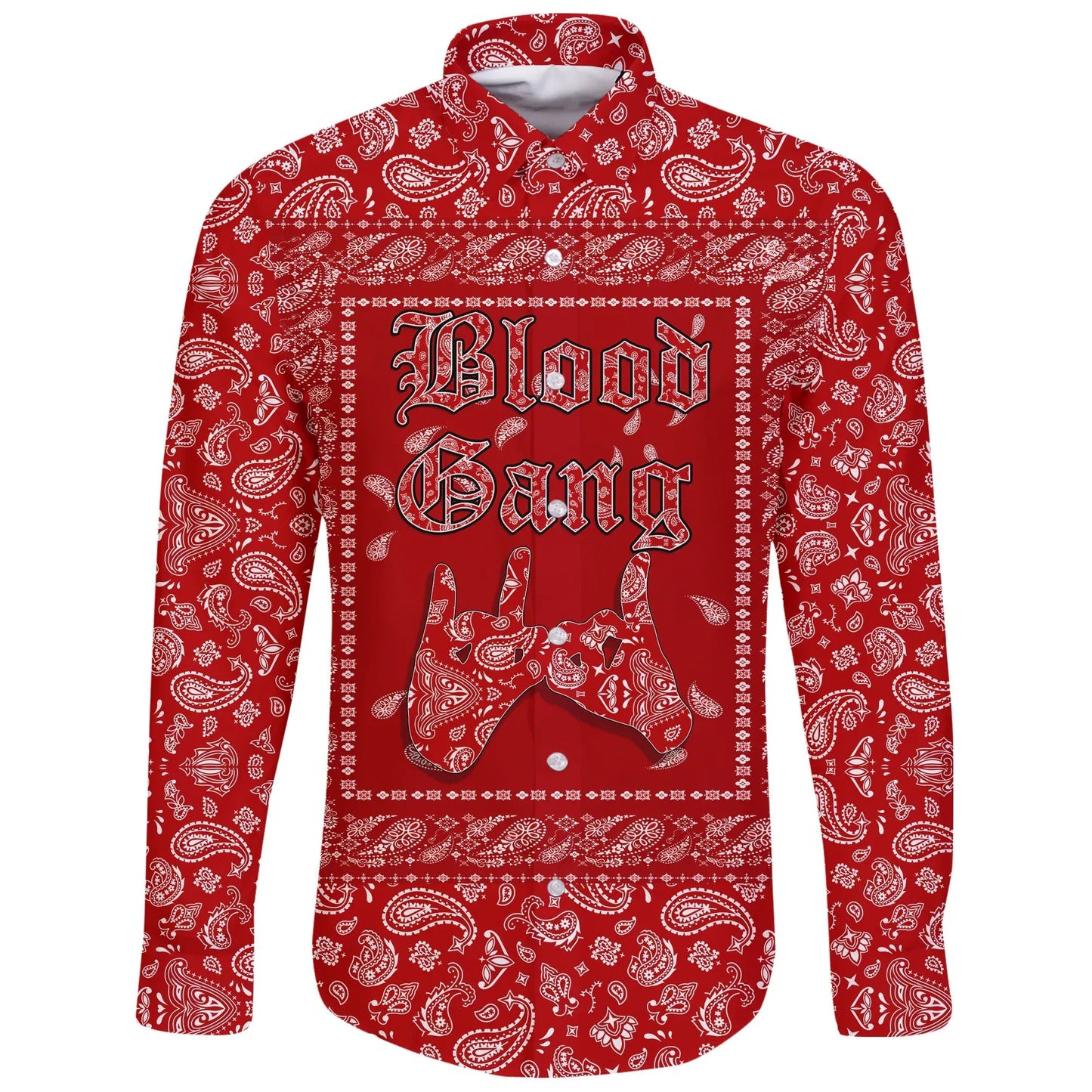 Blood Gang Bulldog Long Sleeve Button Shirt